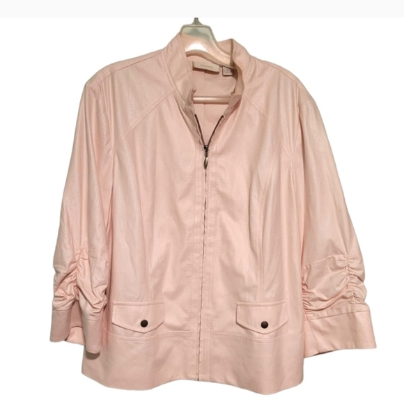 Chico's Pink Coated Faux Suede Zip Up Bomber Jacket Size 2 Large - Picture 2 of 4